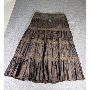 I.C. Collection By Connie Size L Brown Sequined Textured Art To Wear Skirt Maxi